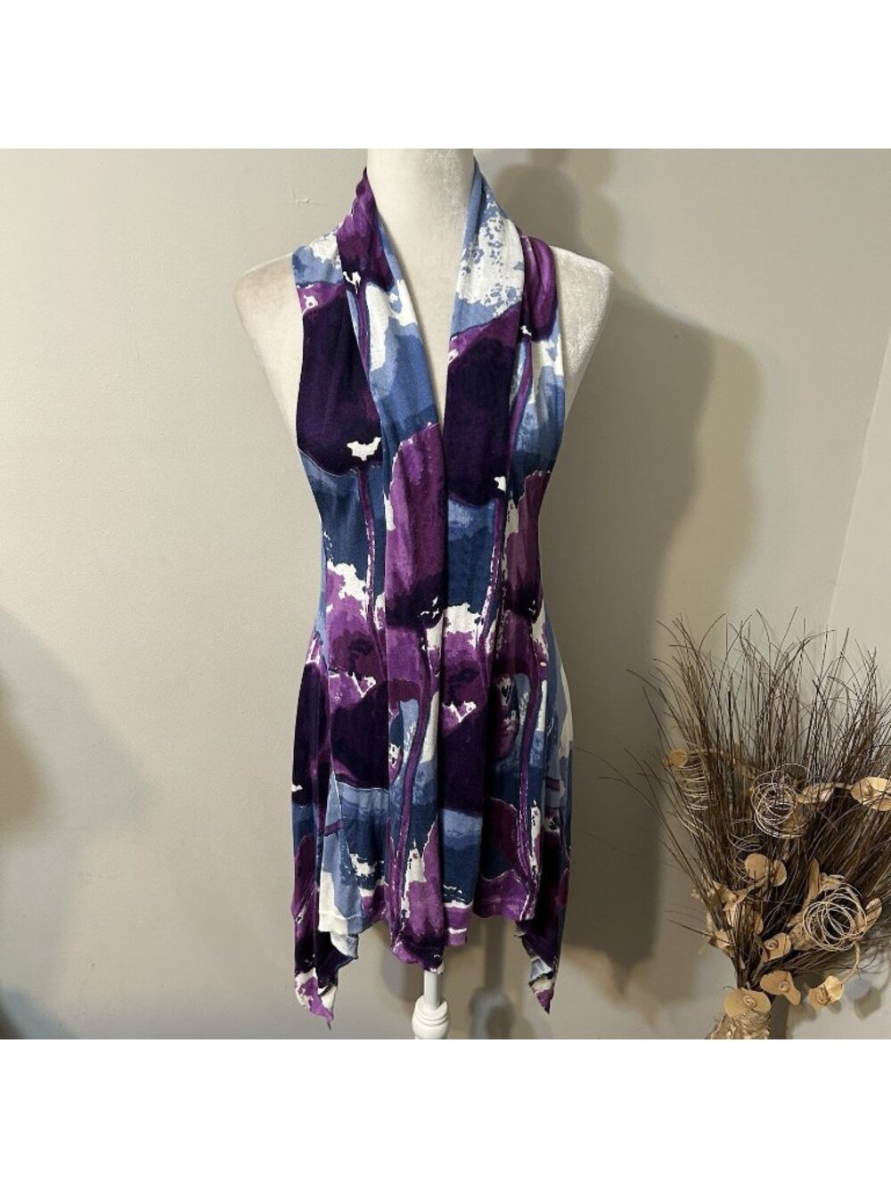 Calesas Knit Duster Cardigan Art To Wear Floral Drape Open Front Multicolor Sz M